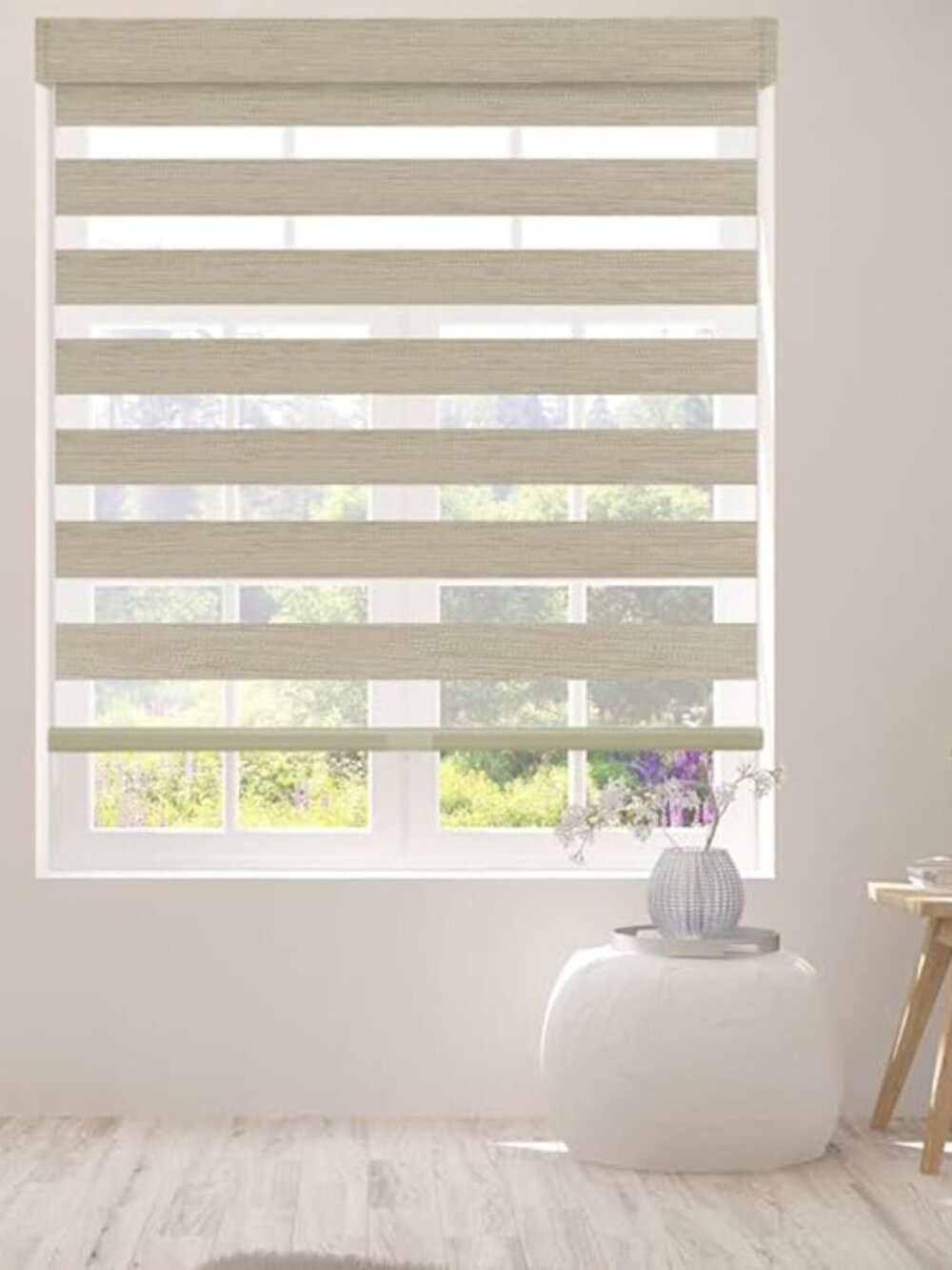 Cordless Zebra Blinds for Windows Shade Dual Layer Free-Stop Light Filtering Rol